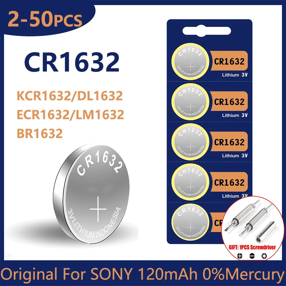 Sony-Pile au lithium pour clé de voiture, télécommande CR 1632, batterie de montre d'origine, CR1632, 3V, DL1632, BR1632, ECR1632, L1632, 2-50 pièces