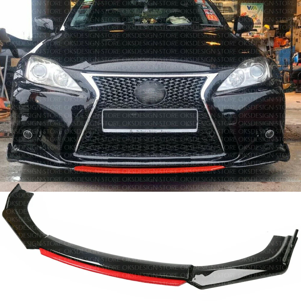 For LEXUS IS200T IS250 IS350 Glossy Black+Red Front Bumper Lip Spoiler Splitter