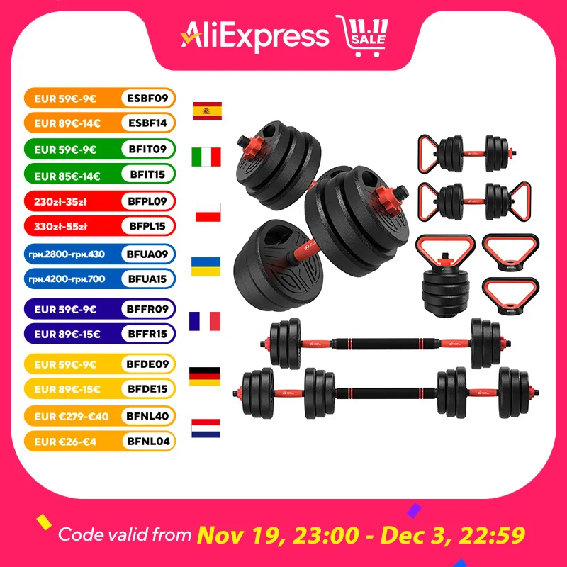 Juego de mancuernas 3 en 1, pesas ajustables de 20kg, para entrenamiento de fuerza, gimnasio en casa