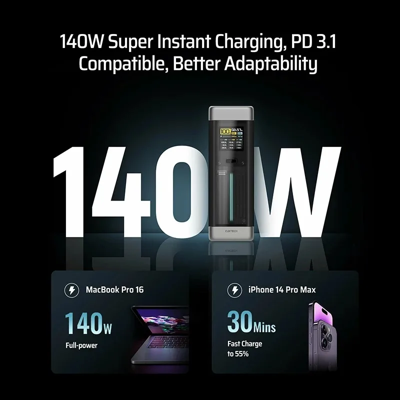 Cargador portátil de 3 puertos, batería externa de 25000mAh, P23, 210W de salida, 140W, USB para Macbook, CUKTECH, iPhone 14, Xiaomi ZMI, Camping, n. ° 20