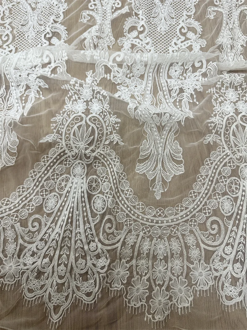 Latest  LFY Off White Good Quality Good Price Unique Special Tulle Embroidery Lace Fabric Wedding Dress Lace Fabric