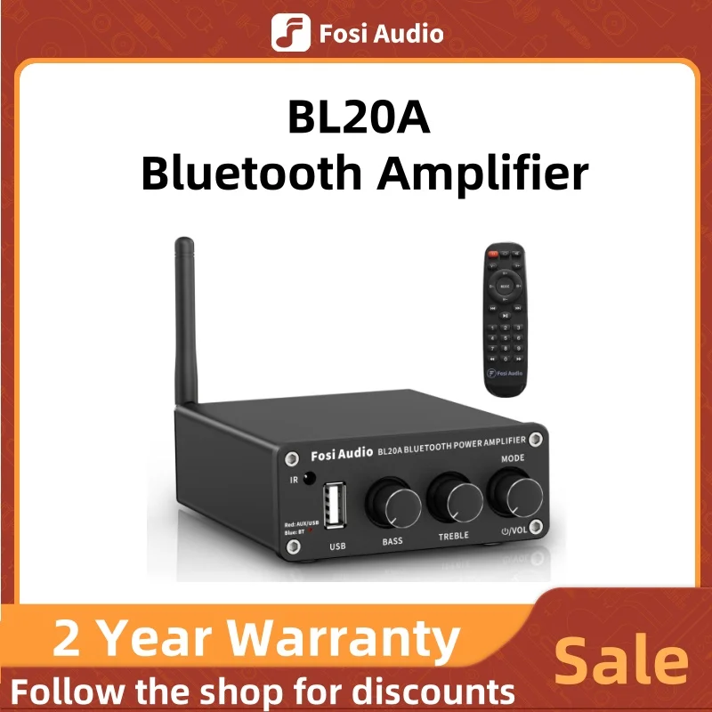 Fosi Audio Bluetooth TPA3116 Sound Power Amplifier 2.1CH 100W Mini HiFi Class D Amp Bass Treble With U-Disk Remote Control BL20A