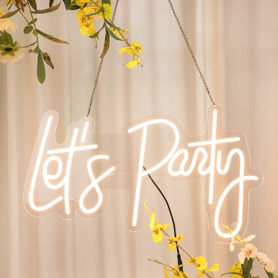 

Neon Sign Lets party Custom Wedding Light Logo Engagement LED Lamps（46x28cm） Garden Party Home Bedroom ART Wall Decor Gift