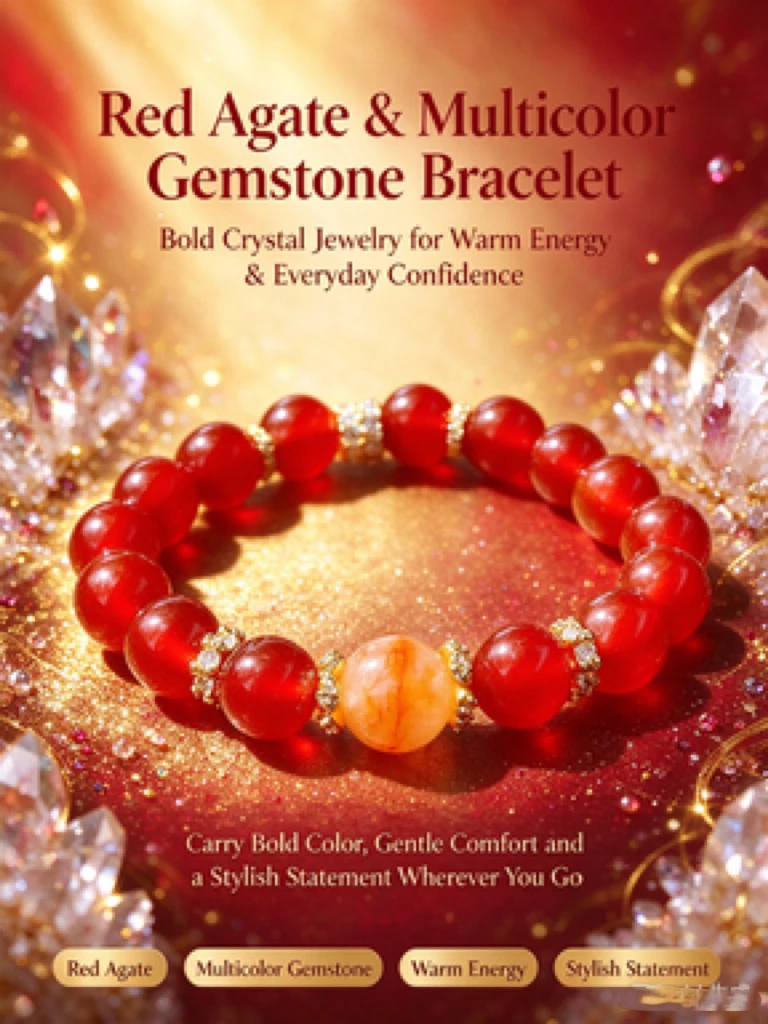 Elegant Red Carnelian Lucky Bracelet, All-Day Comfort Elastic Stretch Cord, Silky Polished Round Beads, Sparkle Rhinestone Details, Unisex Gemstone Ornament, Christmas, Anniversary & Birthday Gift