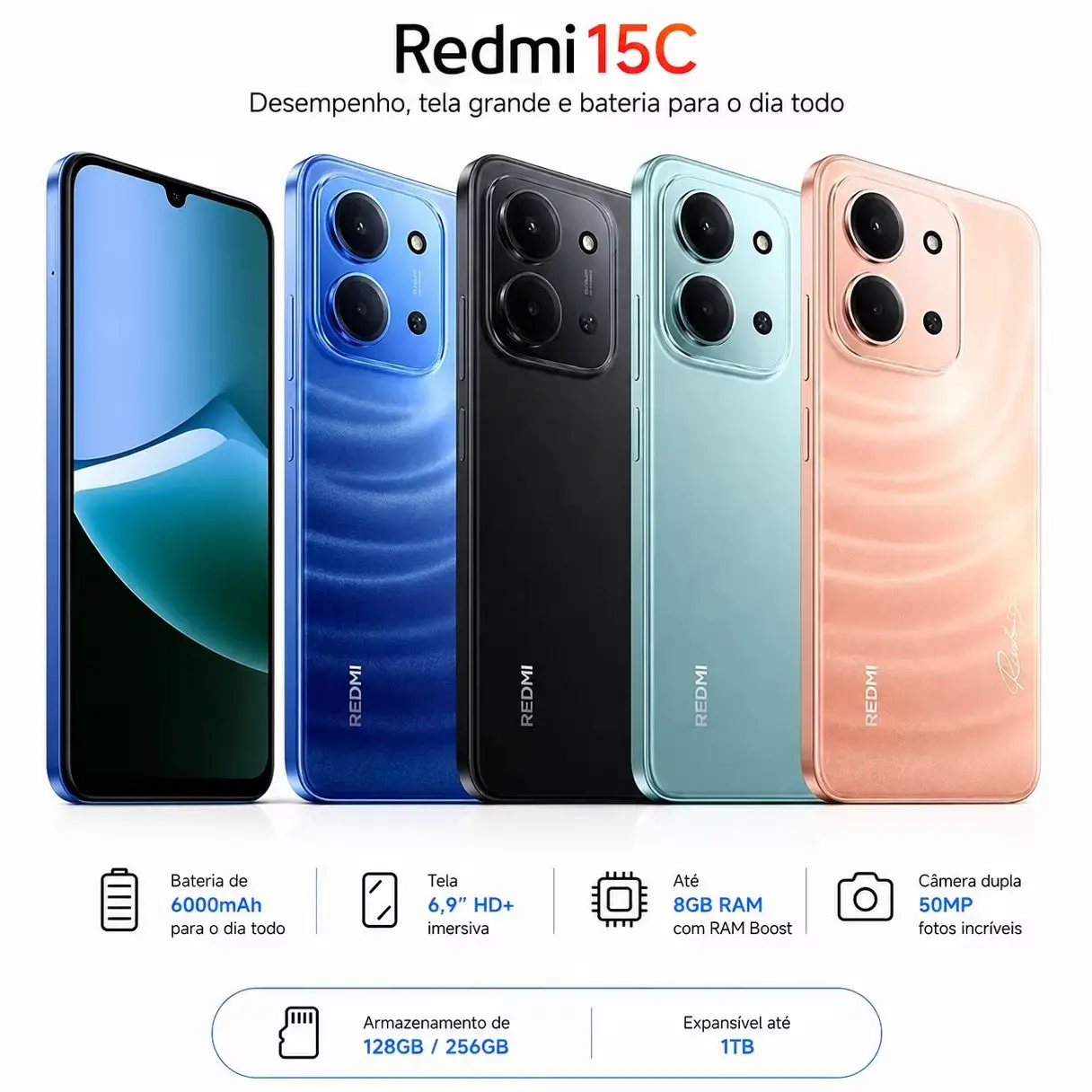 Celular Xiaomi Redmi 15C 4G Dual SIM de 128GB 4GB RAM de 6.9" 50MP 8MP - Global azul\laranja\preto\verde