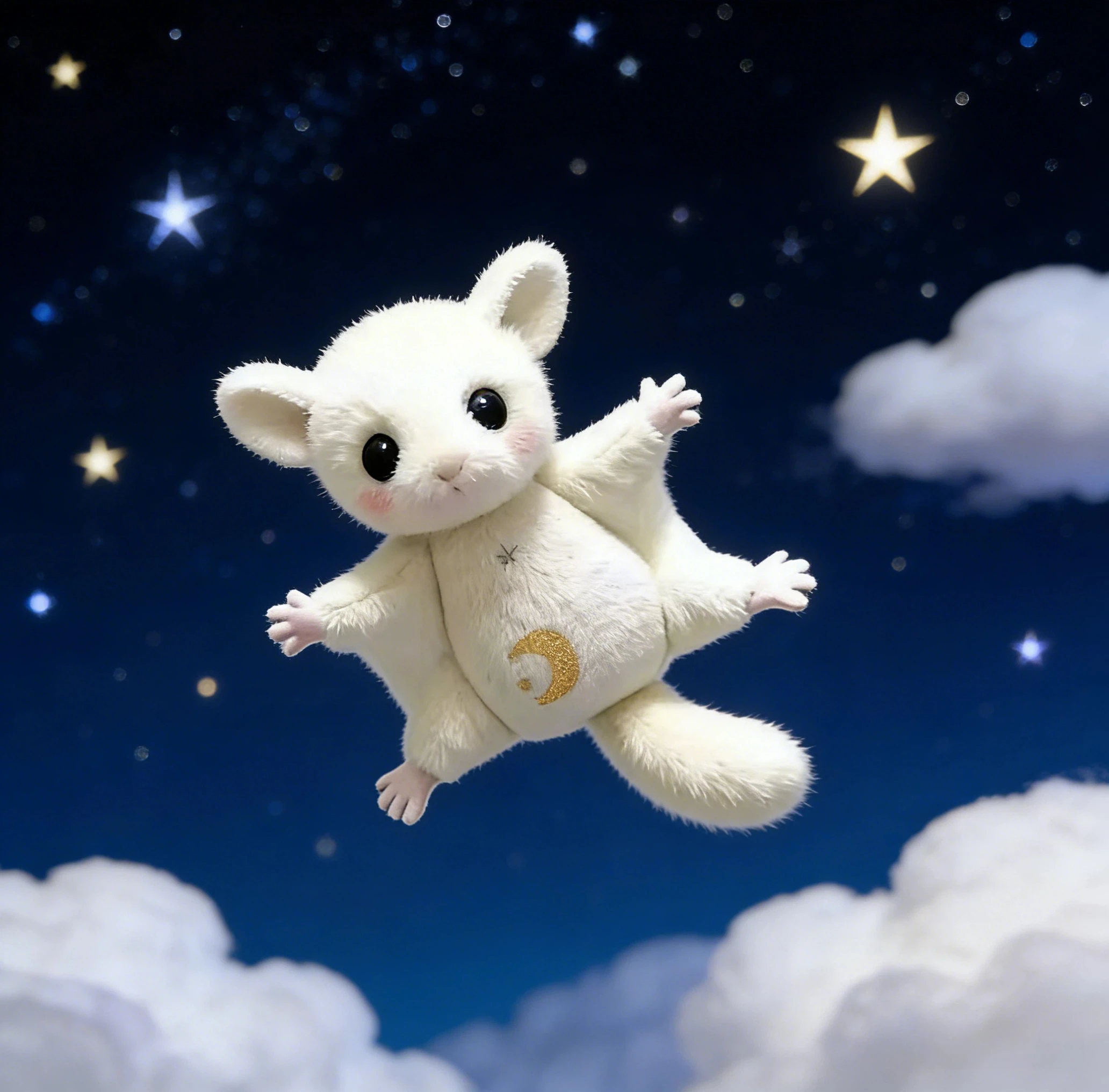 

Cute White Sugar Glider Plush Keychain Stuffed Animal Pendant With Moon Star Pattern Bag Backpack Hanging Gift For Girlfriends