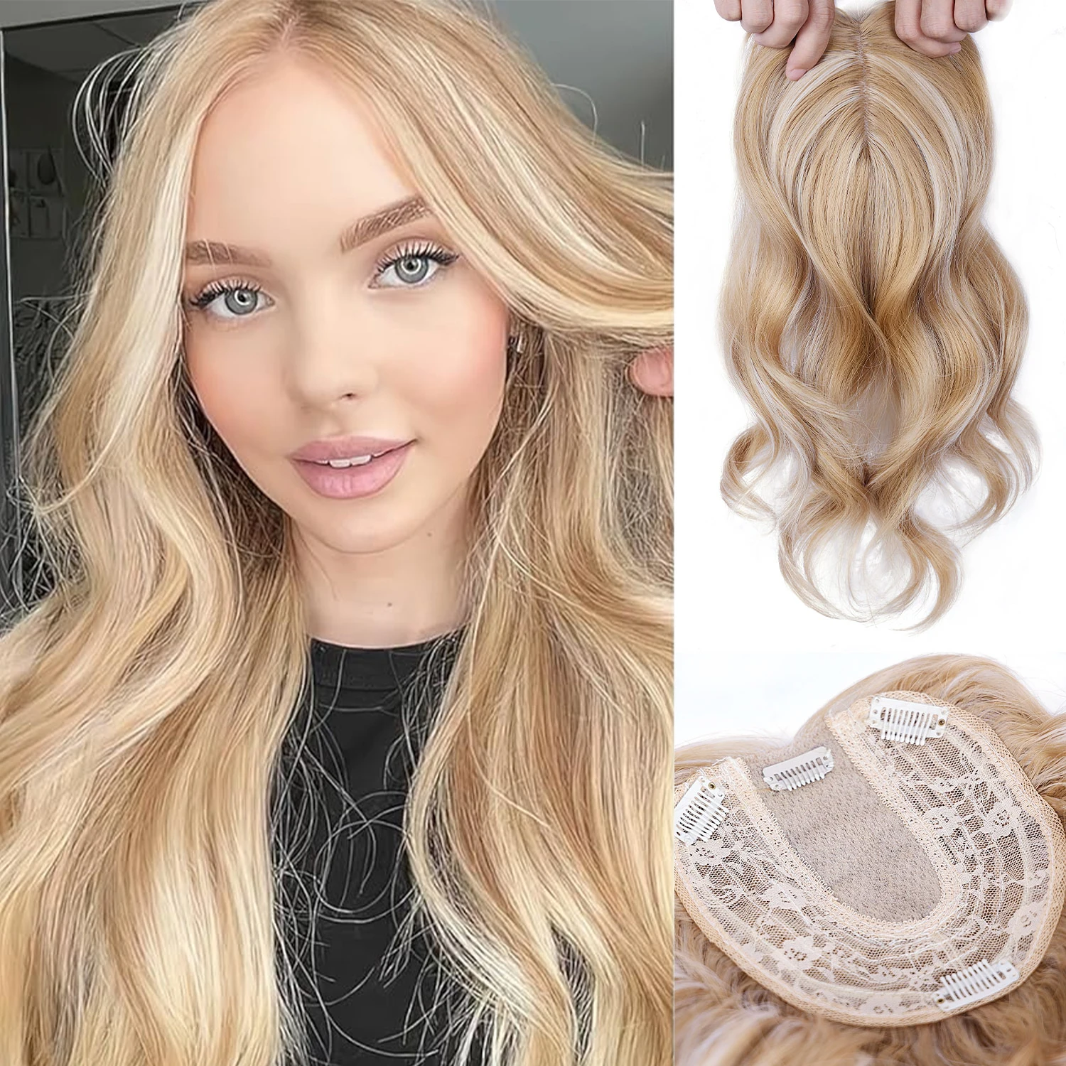 

14-дюймовая волнистая накладка для волос, подходящая для женщин с истончающимися волосами, синтетический парик на заколках