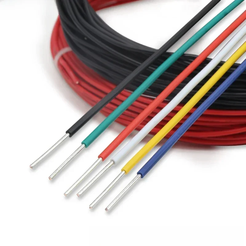 Ligne de câble à noyau unique en cuivre étamé PVC UL1007, 2/5/10m, 14/16/18/20/22/24/26 AWG, noir/blanc/rouge/jaune/vert/bleu/Orange