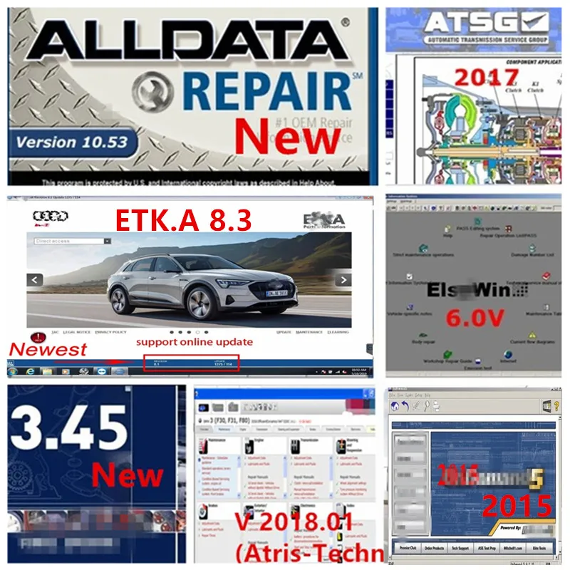 Alldata-software de reparación de automóviles, novedad, 2014 año, 3,45 autodata, mit chell 2015, elsawin 6,0, etka 8,3, Stakis vivid 2018