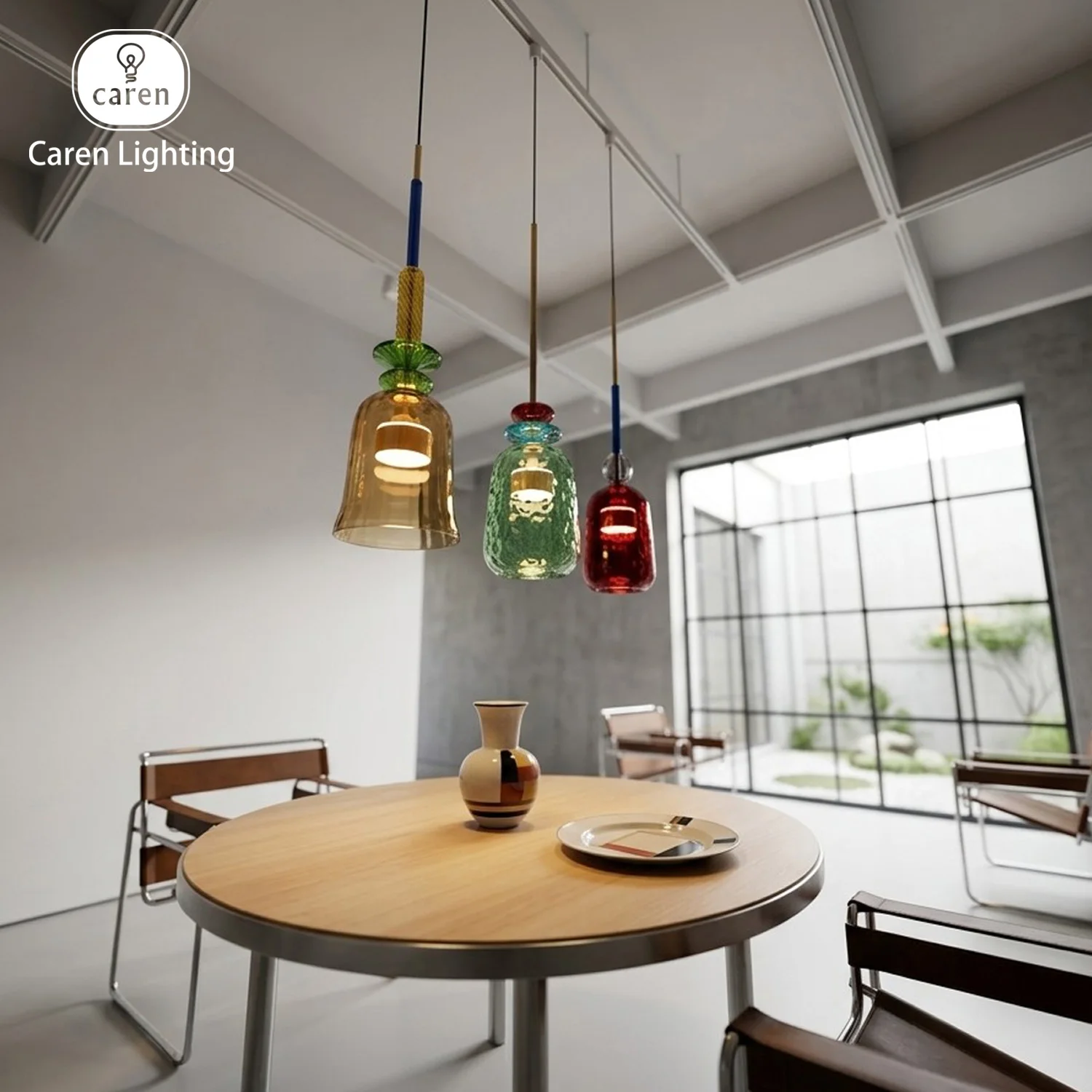 Caren Vibra Modern Candy Pendant Light Hand-Blown Colorful Glass Cure Boring Ceilings Memphis Style Decor Bar Creative Island