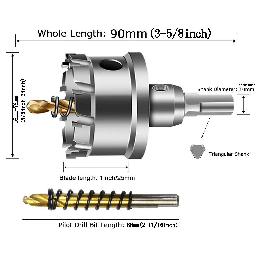 12-100mm TCT Hole Saw Tungsten Carbide Tipped Drill Bit Set Hole Saw Cutter For Stainless Steel Metal Alloy Drilling