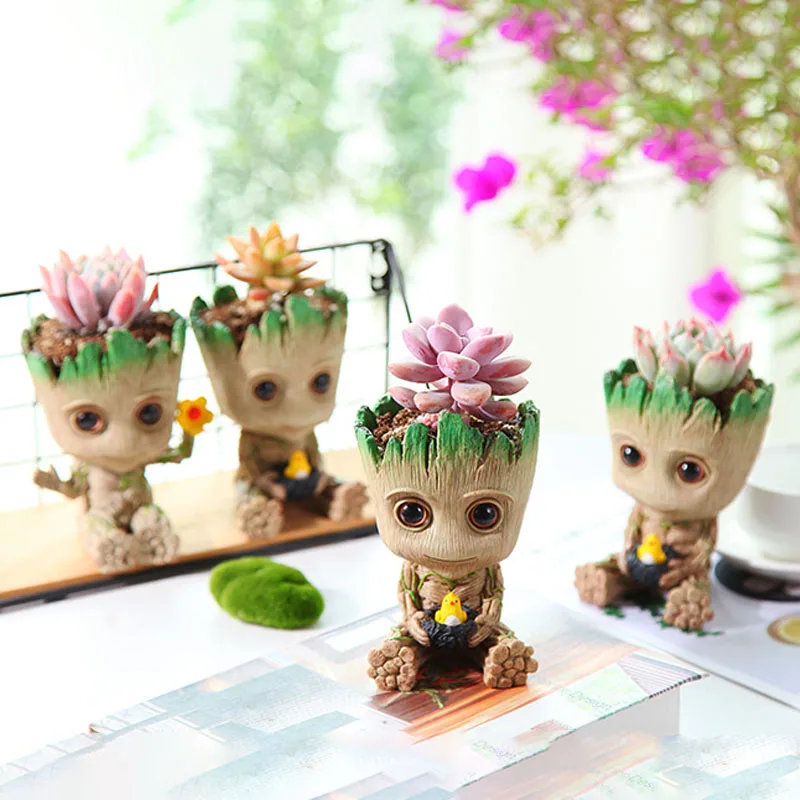 Home Decoration Miniature Model Mini Anime Groot Chracter Figurine Simulation Plants Pots Modern Figurine Office Decor Crafts