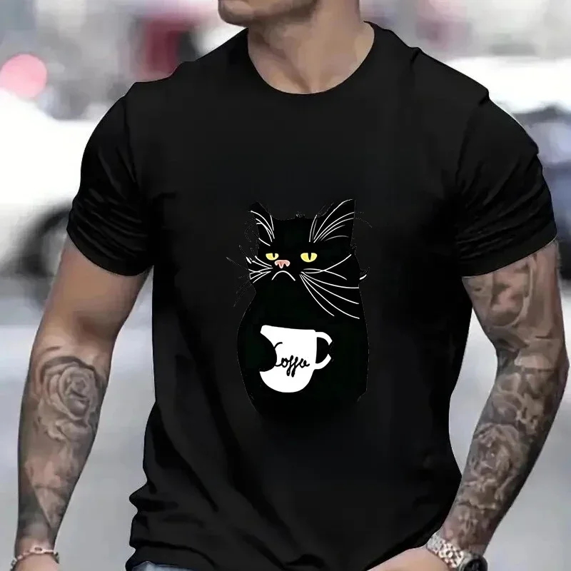 Męskie koszulki To Do List Drink Coffee and Try Not To Kill Anyone Funny Cat T-Shirt Anime Clothes Koszulki z krótkim rękawem Homme — zdjęcie 2
