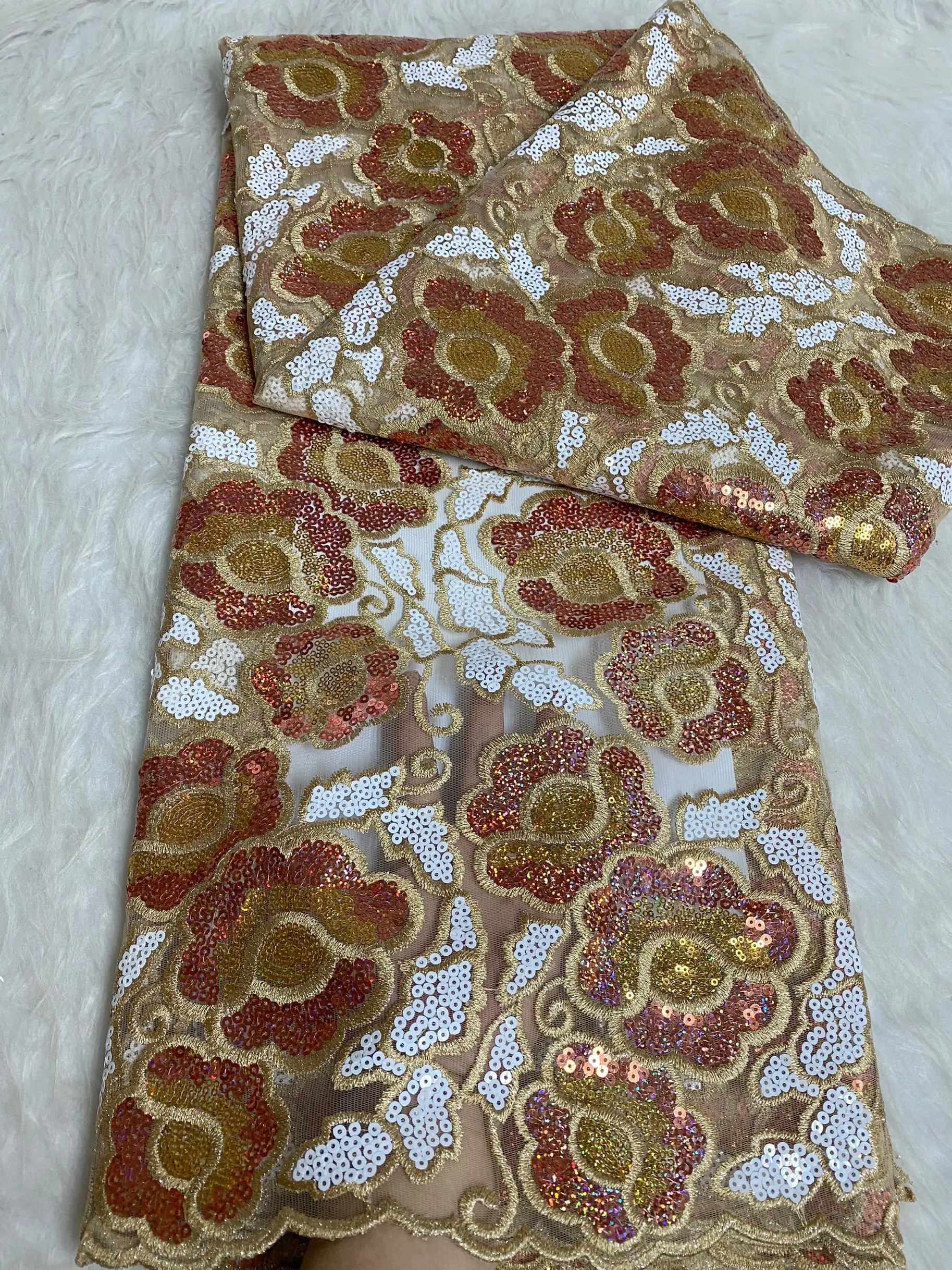 Nigerian Sequins Net Lace Fabric, African Embroidery Guipure  , French Lace Material, Tulle Party Dress, High Quality, 5Yards