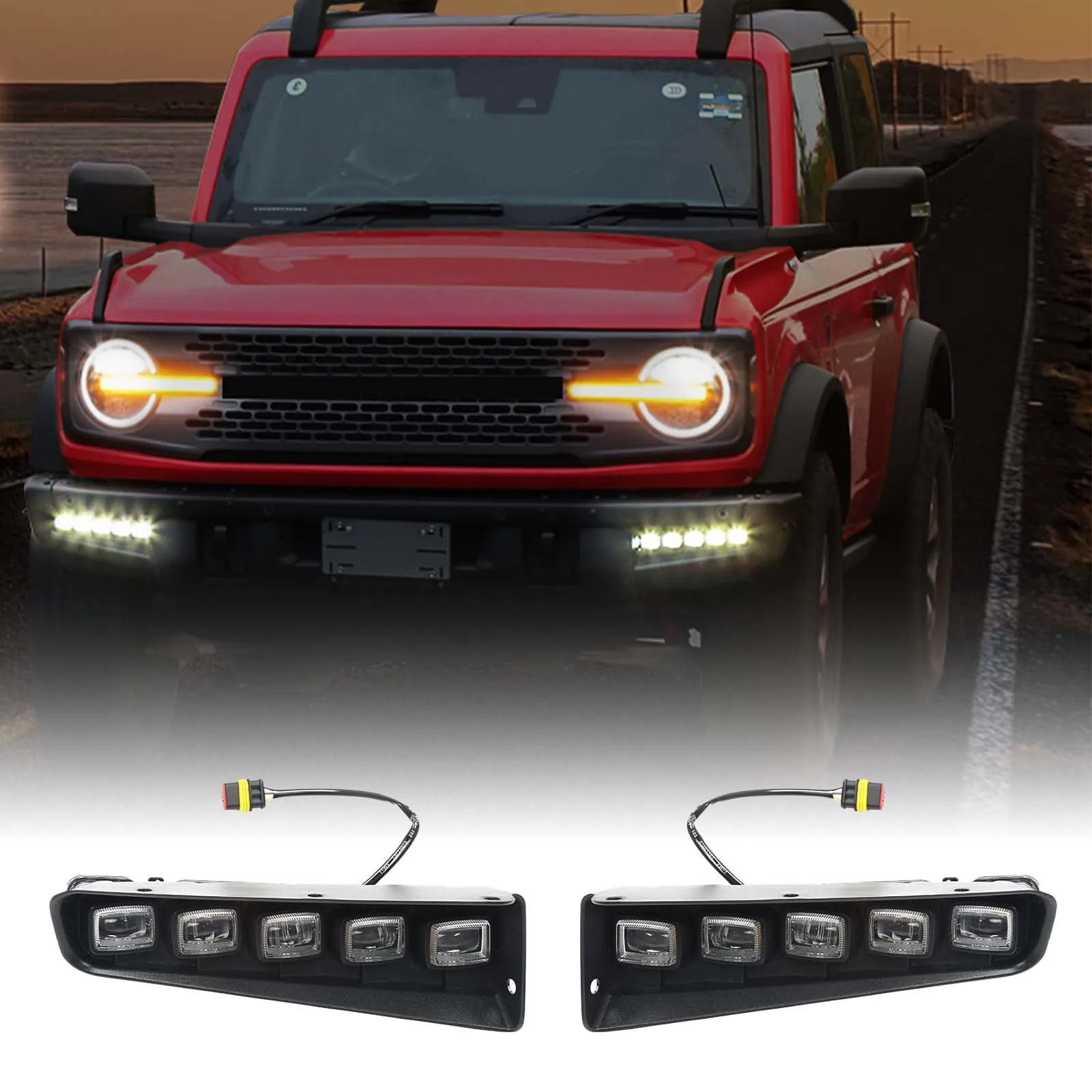 

For Ford Bronco 2021 2022 2023 2024 2/4 Door Car LED Car Five-Eye Design Front Bumper Lamp Waterproof Off-Road Driving Lights