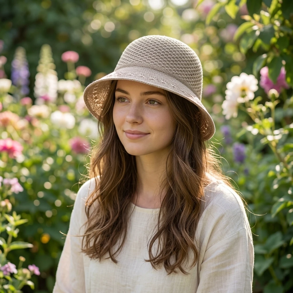 Eleganter Breitkrempiger Gestrickter Fischerhut für Damen - Outdoor-Reise Sonnenschutz Atmungsaktiver Mesh-Bucket-Hat – Detail 2