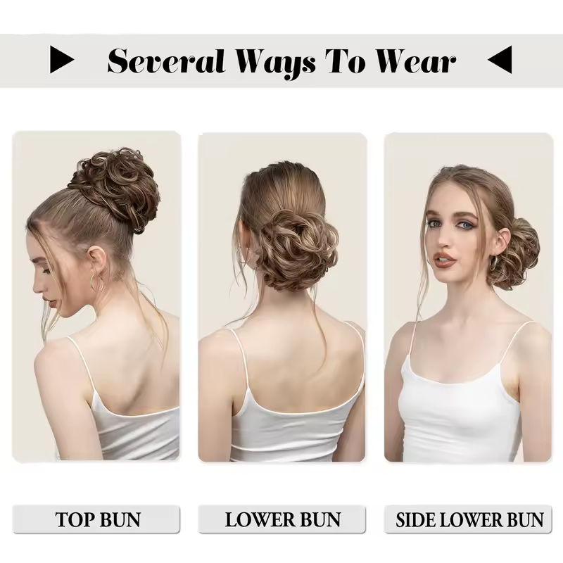 Synthetic Messy Hair Bun Extensions Big Curly Elastic Hair Scrunchies Hairpieces Chignon Donut Updo Hair Pieces for Women - Image 5