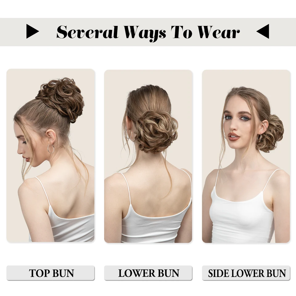 Moño sintético despeinado con liga elástica, extensiones de cabello rizado, scrunchies, postizos para recogido, para mujer 5