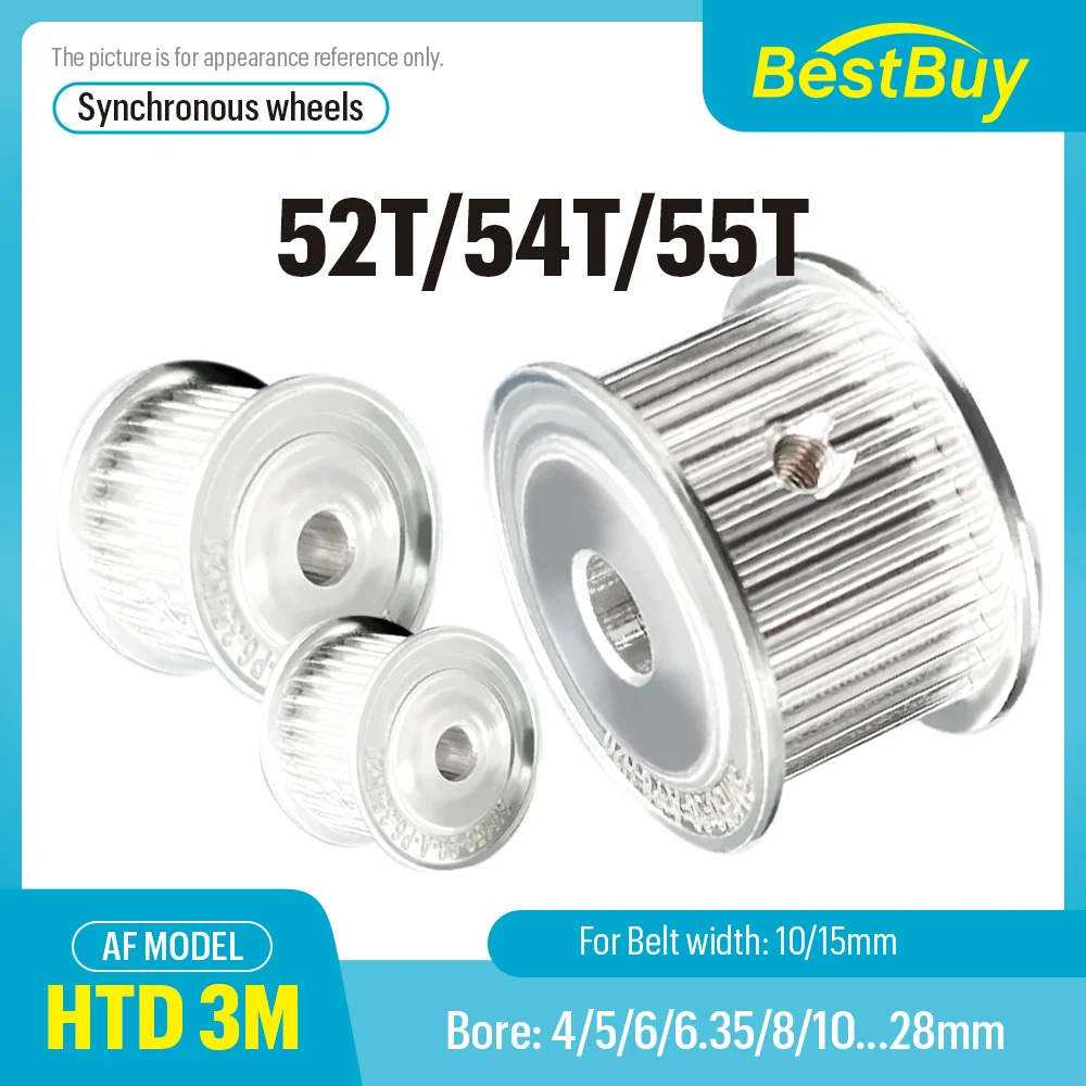 52T/54T/55Teeth HTD 3M Synchronizing Wheel Bore 4-28mm Timing Belt Width 10/15mm Pitch 3mm 3D printer CNC Parts