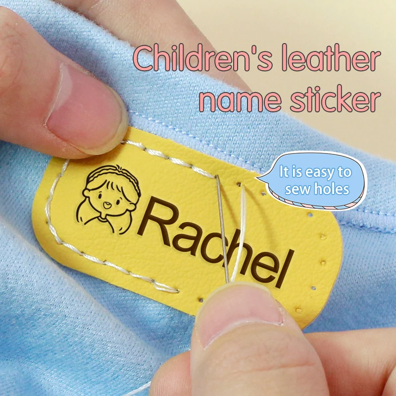 12Pcs 24*50MM Personalized Leather Name Labels Washable Iron On Tags Sicker Custom Handmade Clothing Fabric Label Sewing Logo