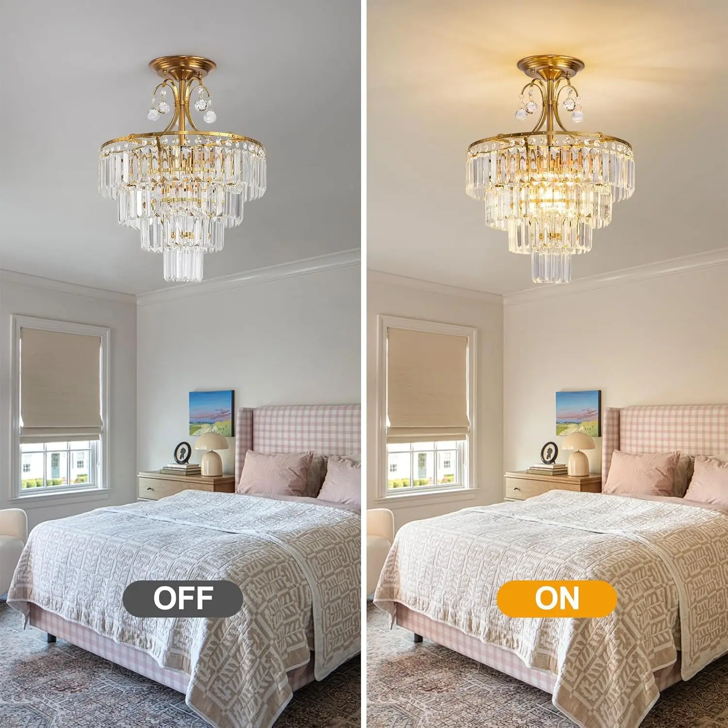 Gold Crystal Chandelier Fixture Modern Semi Flush Mount Ceiling Light Ceiling Lighting