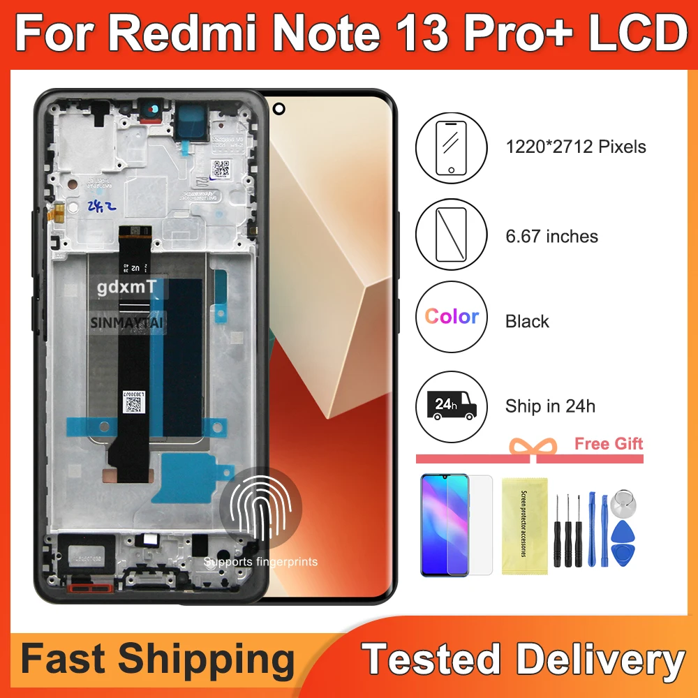 

6.67" For Xiaomi Redmi Note 13 Pro+ 5G LCD 23090RA98C Display Screen Touch Digitizer Assembly For Redmi Note13 Pro Plus LCD