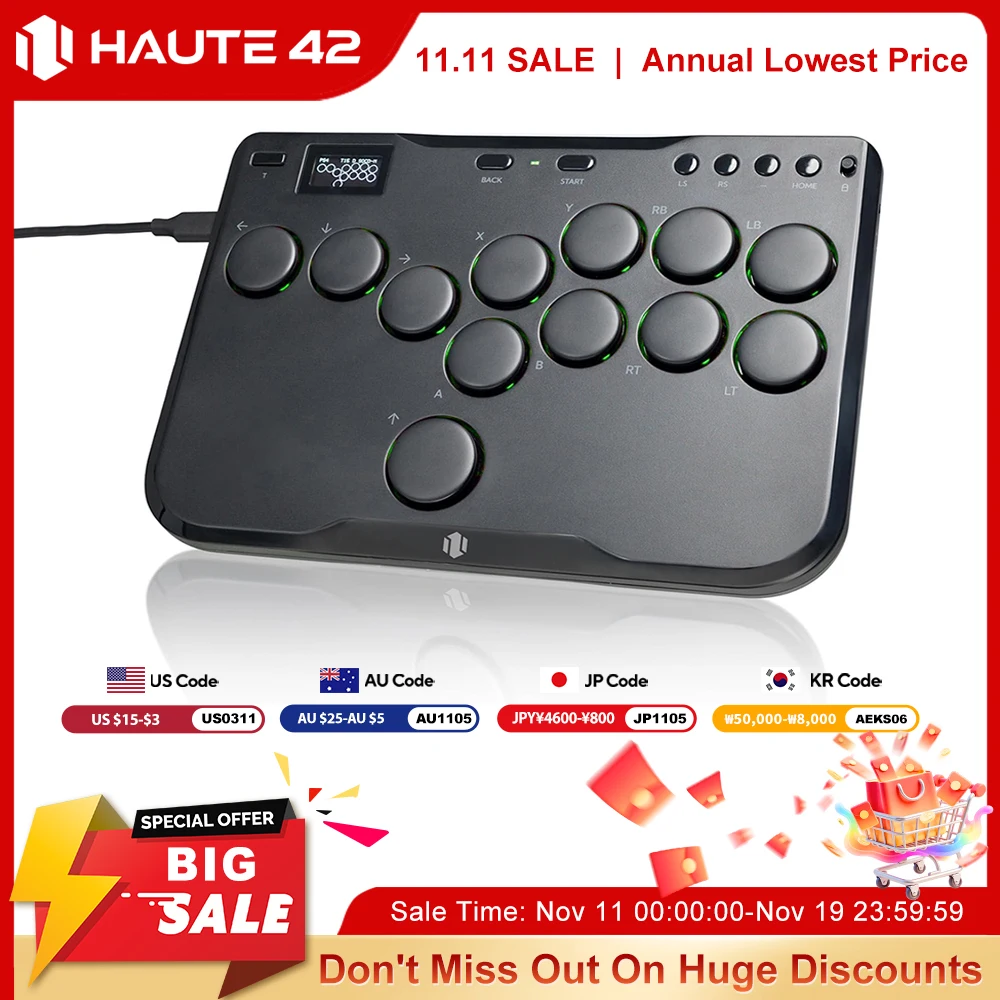 

Haute42 Arcade Joystick Mini Hitbox Leverless Arcade Controller For PC/PS4/PS5/Switch Leverless Arcade Stick Hitbox Fighting