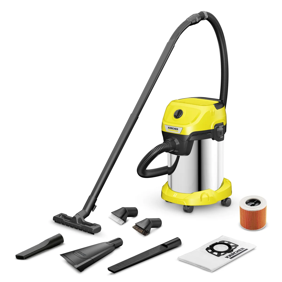 Karcher WD 3 S V-19/6/20 CAR vacuum cleaner for solid and liquid dirt, 3 in 1 (vacuum, absorbs and blows), includes car cleaning accessories and cartridge filter (1.628-151.0)