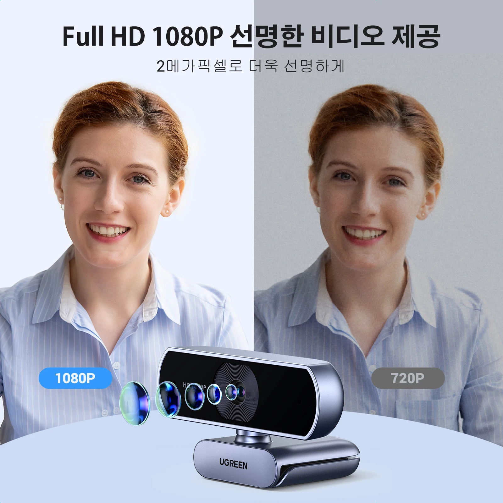 UGREEN USB 웹캠 1080P HD 미니 웹캠, 노트북 컴퓨터 웹카메라용 듀얼 마이크... - 1