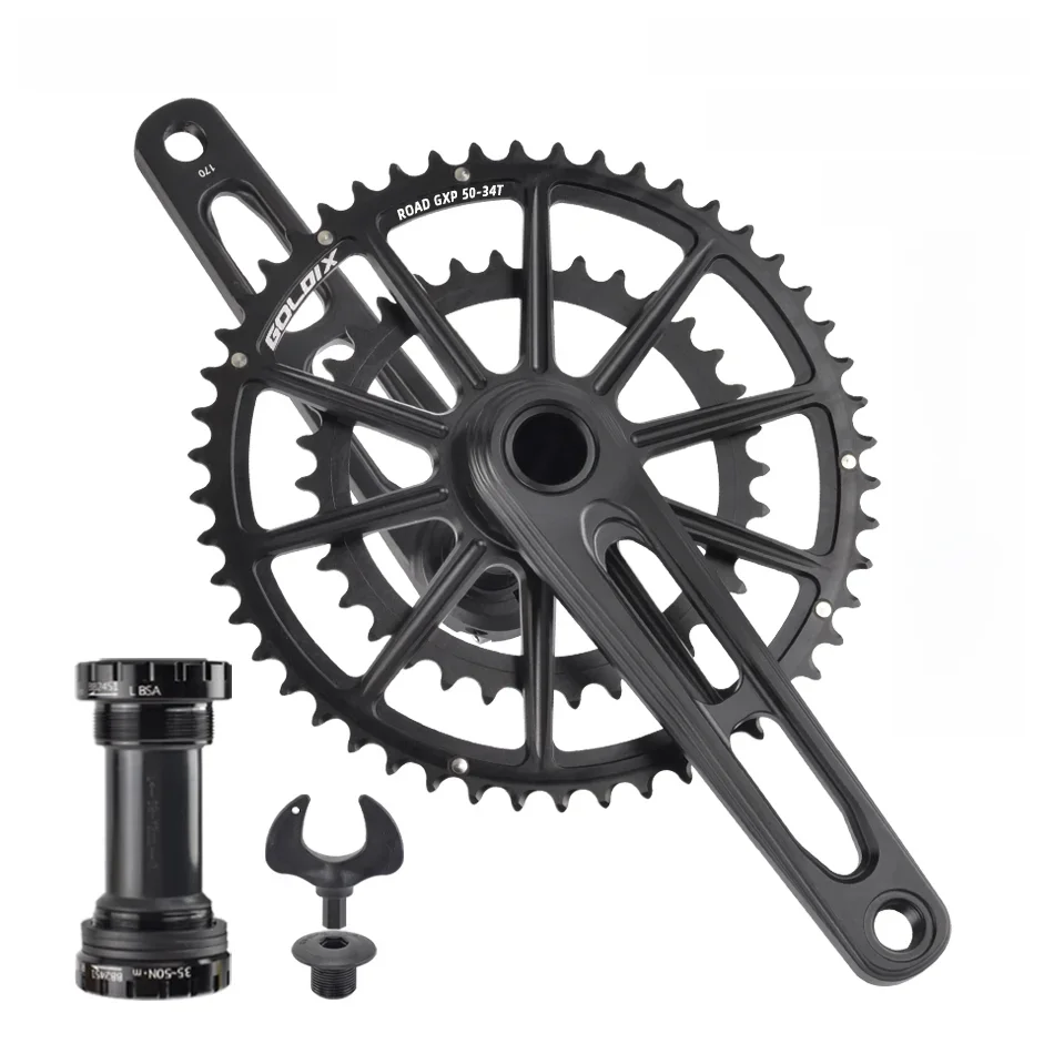 AliExpress UK GOLDIX Ultralight Road Bike Crankset 50-34T/52-36T/53-39T Double Chainring 165/170/172.5/175mm