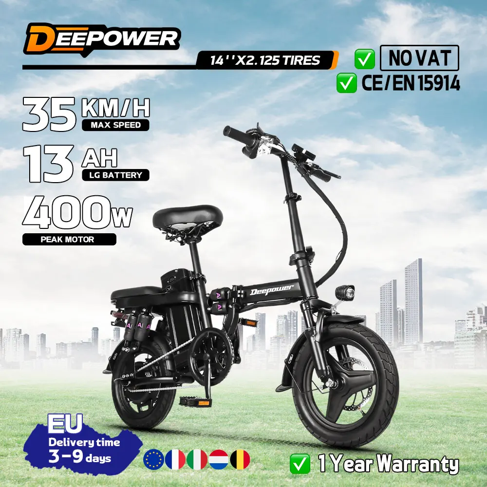 Moteur de crête DEEPOWER 400 W, vélo électrique pliant pour adultes et adolescents, vélo de randonnée 14 pouces, vélo électrique Max 35 KMH, mini vélo électrique, UL2849