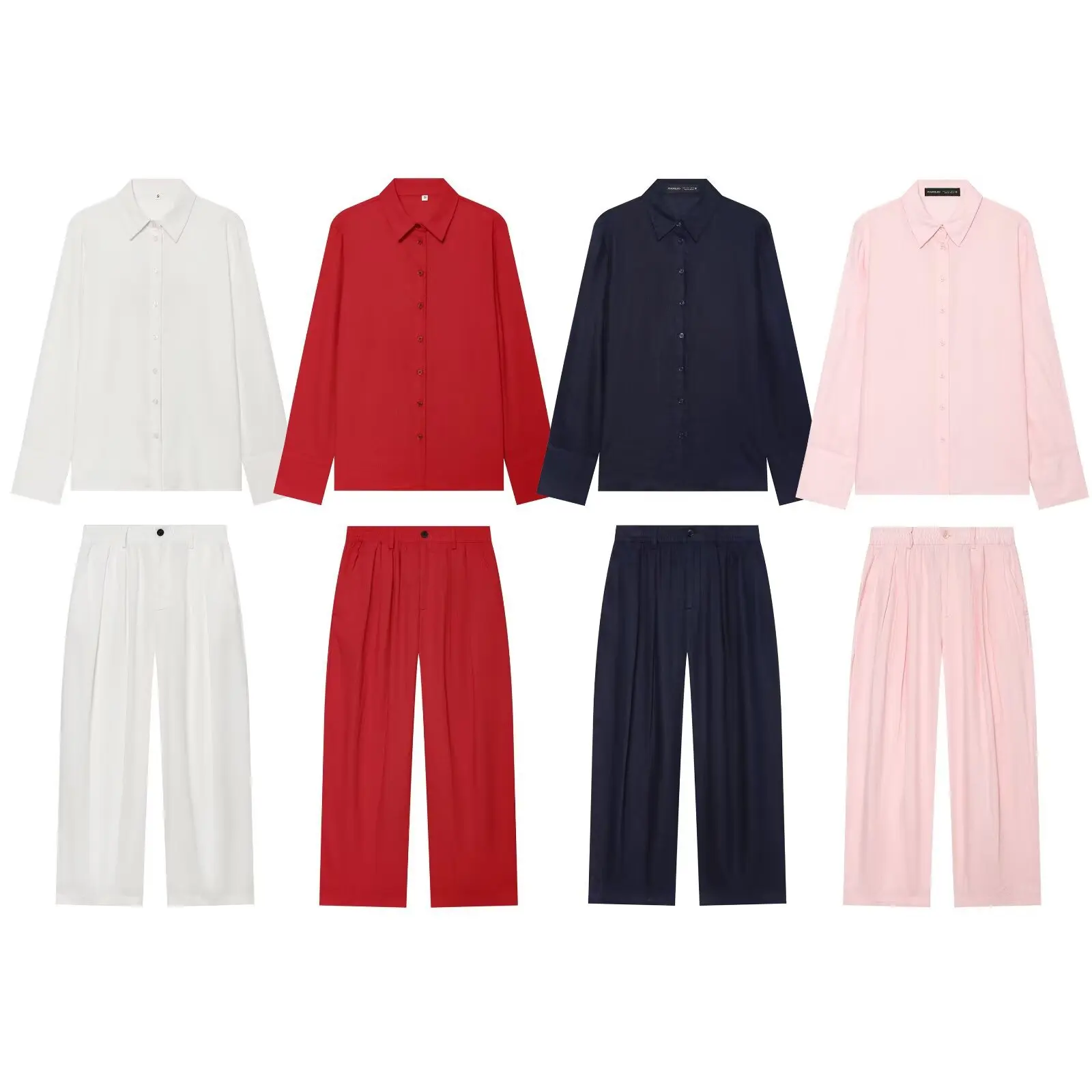 Old Money Minimalist 2 Piece Set Women Elegant Lapel Long Sleeve Shirt and High Waist Pleated Wide Leg Pants Suits 2026