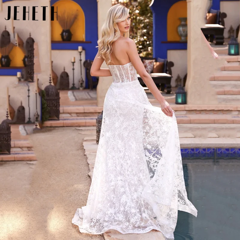 JEHETH Lace Appliques Sweetheart Bridal Gowns Women Sleeveless Wedding Dresses Women Elegant Mermaid Backless Vestidos De Novia