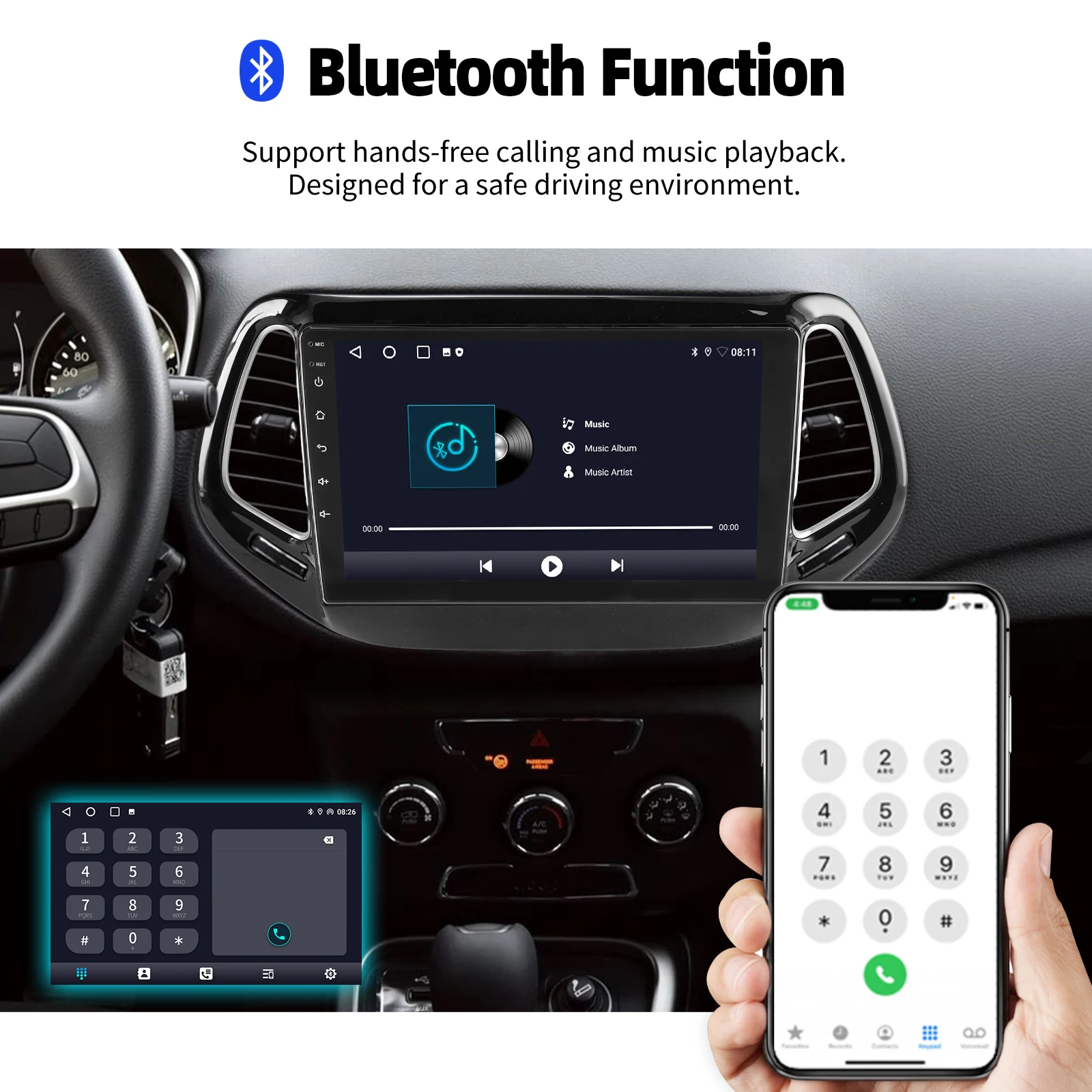 Autoradio ESSGOO Android 15 10 Zoll 4+64G/6+128G für Jeep Compass 2017-2020 Drahtloses CarPlay Android Auto GPS Navigation Bluetooth WiFi RDS Lenkradsteuerung Mirror Link Touchscreen – Detail 10