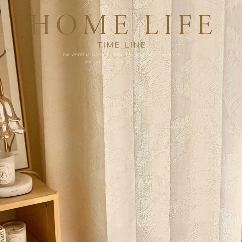 Jacquard Embossed Yarn Large Leaf Texture Feather Leaf Jacquard Yarn Custom Size  Curtains for Living Dining Room Bedroom