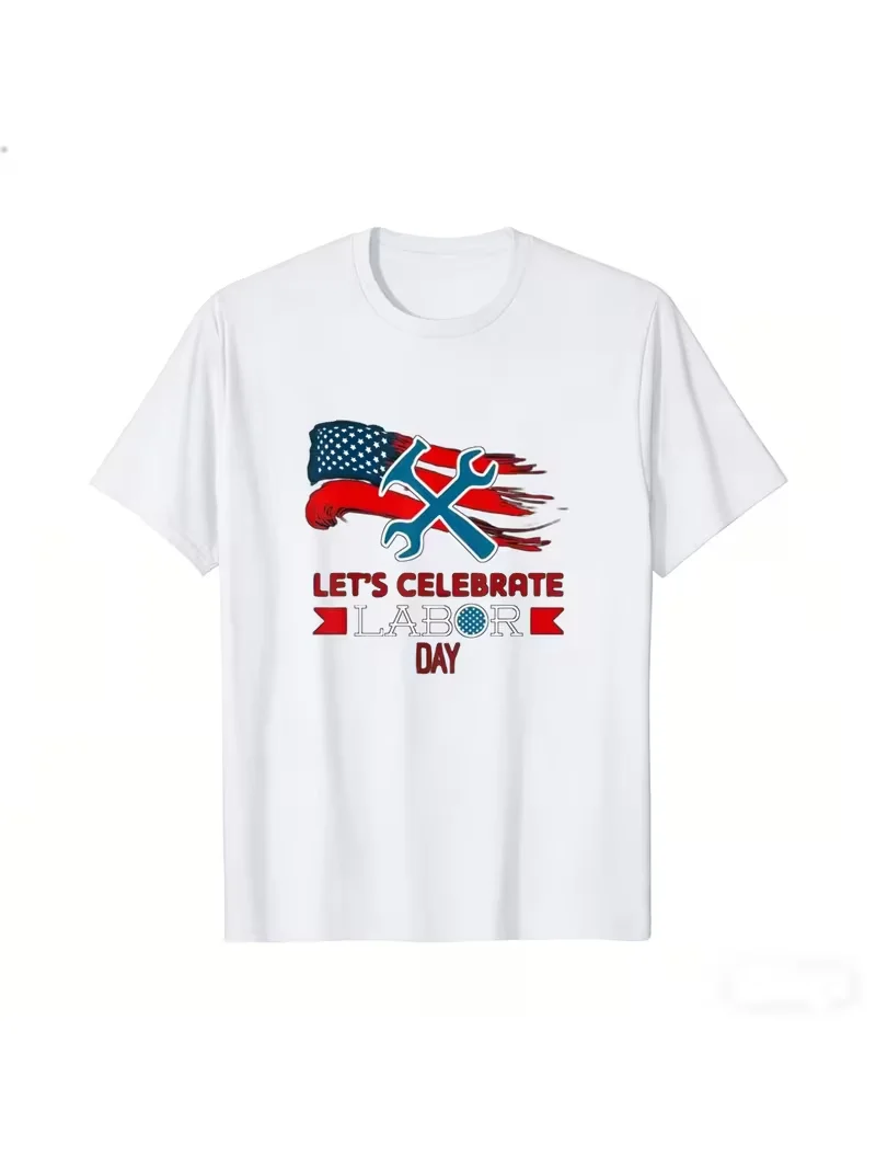Men S Men's Labor Day T Shirt Heavy Duty Wrench & American Flag Print Short Sleeve Tee Red & White Casual Workwear Shirt with Crossed Wrenches & Labor Union Style Fashionable Durable Pixian Ai 01