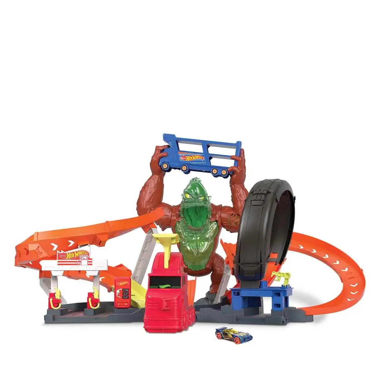 Hot Wheels Antifouling Gorilla Attack Gas Station and Tire Repair Shop Game Sets, Fırlatıcılı, Light and Voice