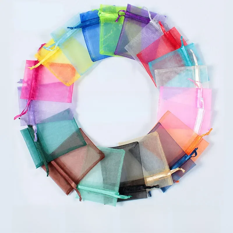 Sacs en Organza 7x9 9x12 10x15 13x18CM, 100 piĂšces/lot, sac Ă bijoux, dĂ©coration de fĂȘte de mariage, sacs Ă tirer, pochettes cadeaux, emballage de bijoux