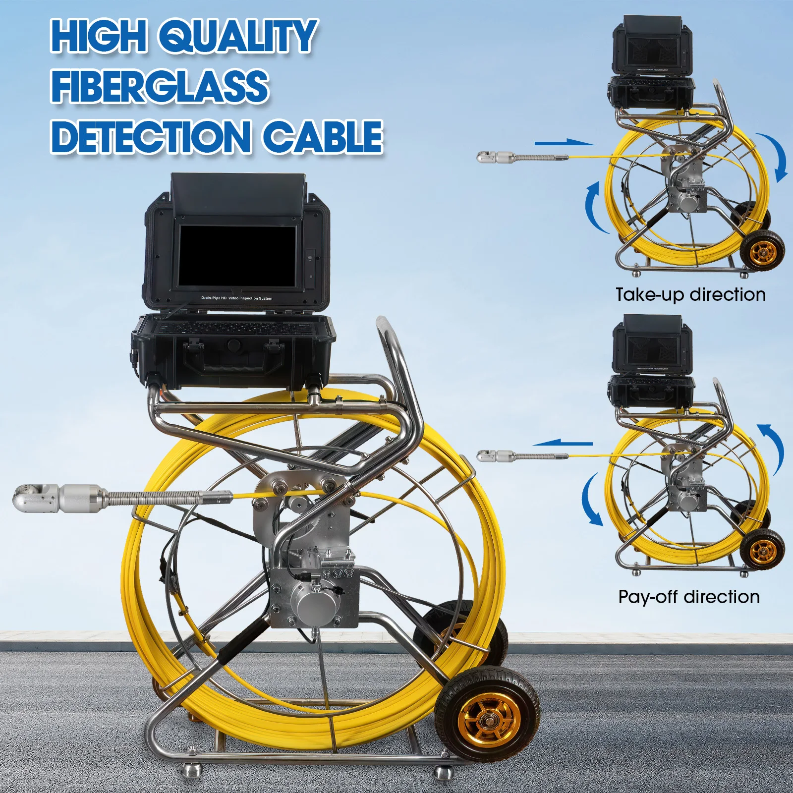 DVR 9mm Cable 360 Degree/180 Degree Rotation Pipe Inspection Camera 20-200M, SYANSPAN 10.1" HD Sewer Camera Industrial Endoscope