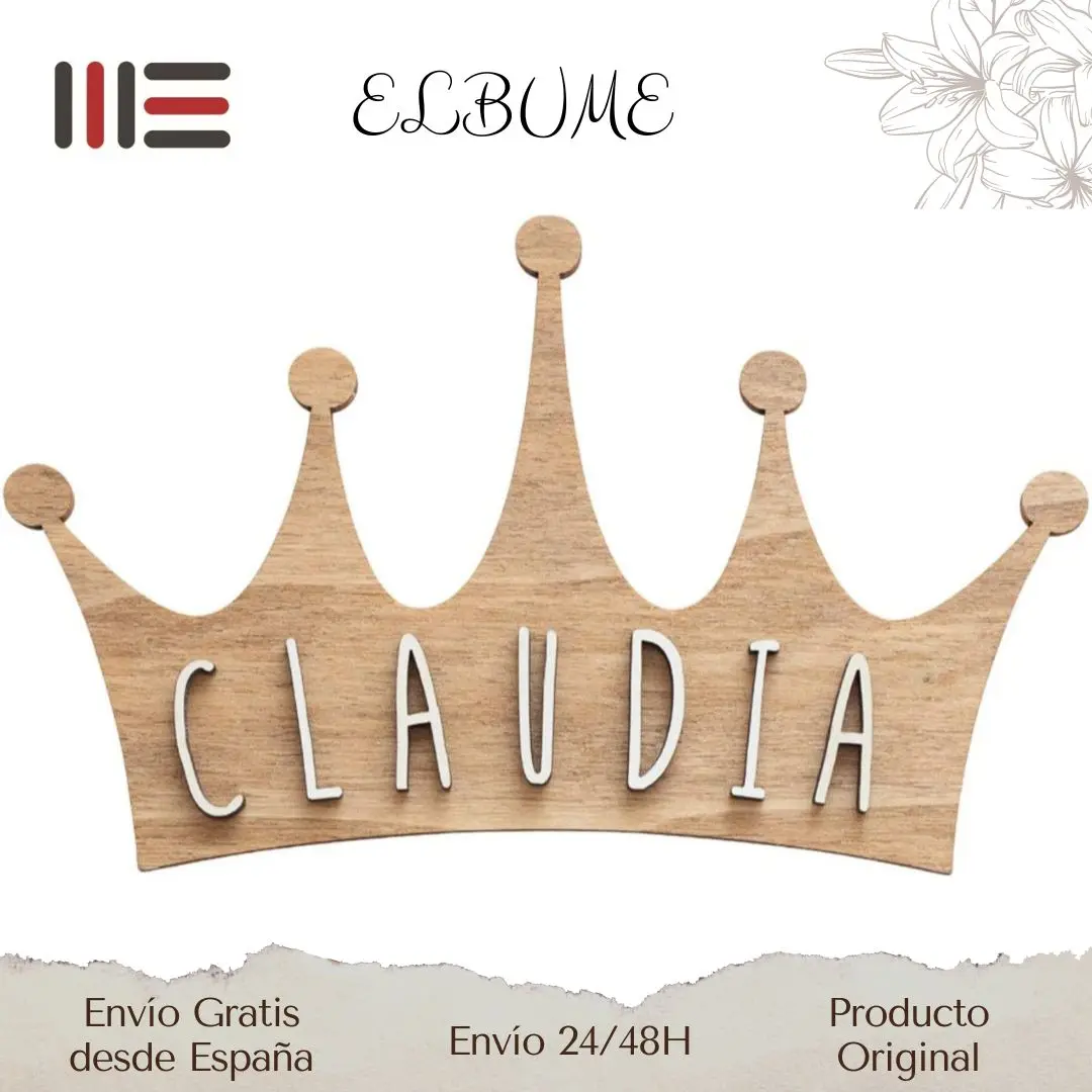 Decorative custom names | Crown shaped plate tailorable | Wood decoration | Decoration child with lyrics | With adhesive for door and wall poster