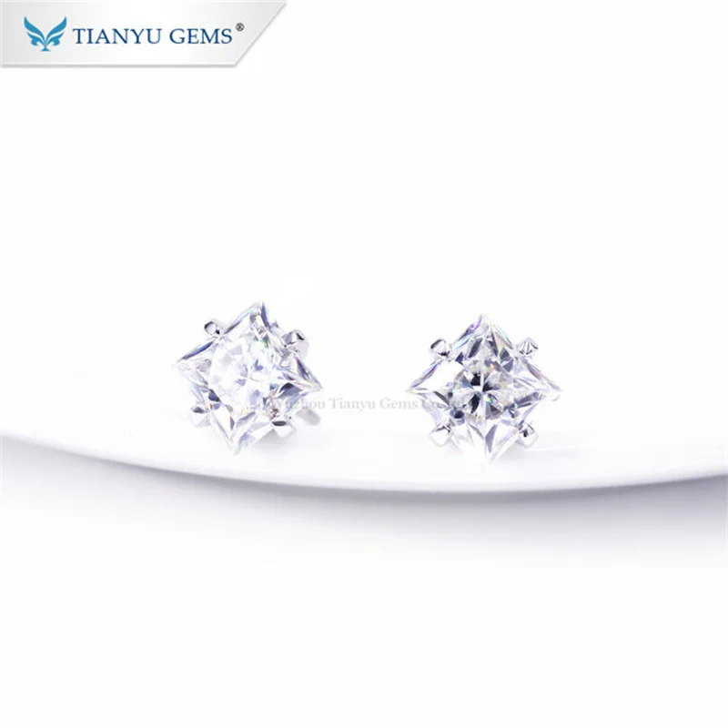 Imagem -03 - Tianyu Gemas 10k 14k 18k Branco Ouro Moissanite Diamantes Brincos mm Princesa Corte Def Pedra Preciosa Casamento Brinco Feminino Jóias