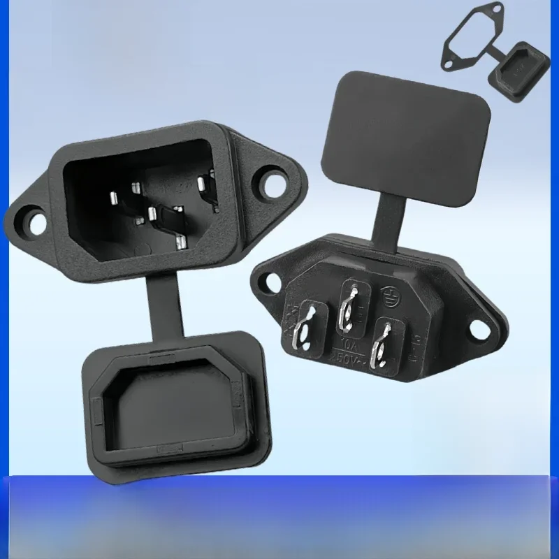 Connecteur de prise IEC320 C14, 3 broches 10a AC, prise de courant montée sur panneau électrique avec couvercle en PVC étanche pour voiture, moto, remorque