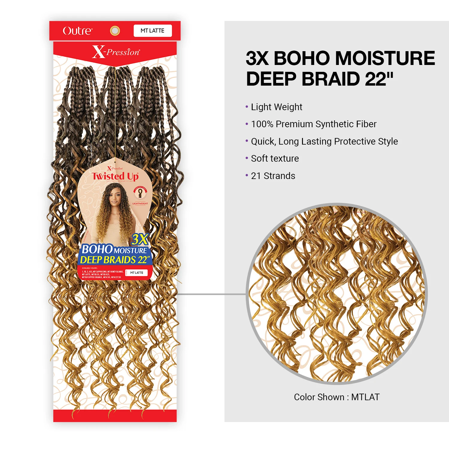 ضفائر كروشيه صناعية من Outre ضفيرة X ملتوية 3X بوهو رطوبة عميقة 22 بوصة #3