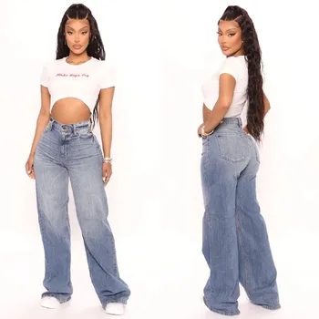 2022 neue Y2K Hohe Taille Baggy-Jeans Für Frauen Mode Lose Denim Breite Bein Hosen Casual Weibliche Kleidung XS-XL Drop verschiffen