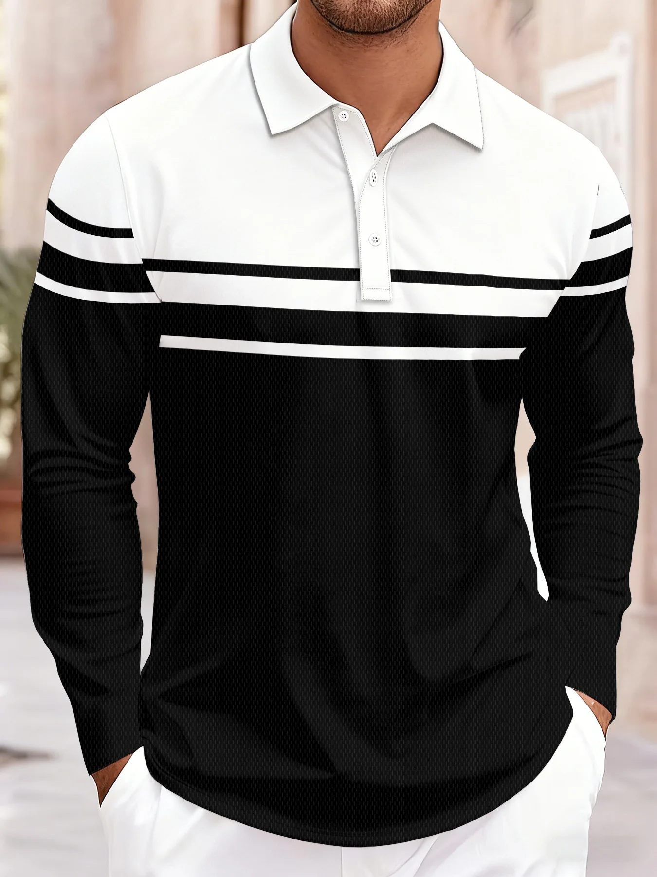 Polo de Manga Larga a Rayas para Hombre, Estilo Rugby, Cuello Solapa, Deportivo, Casual, para Oficina, Uso Diario, Suave, con Botones, para Primavera, Otoño e Invierno