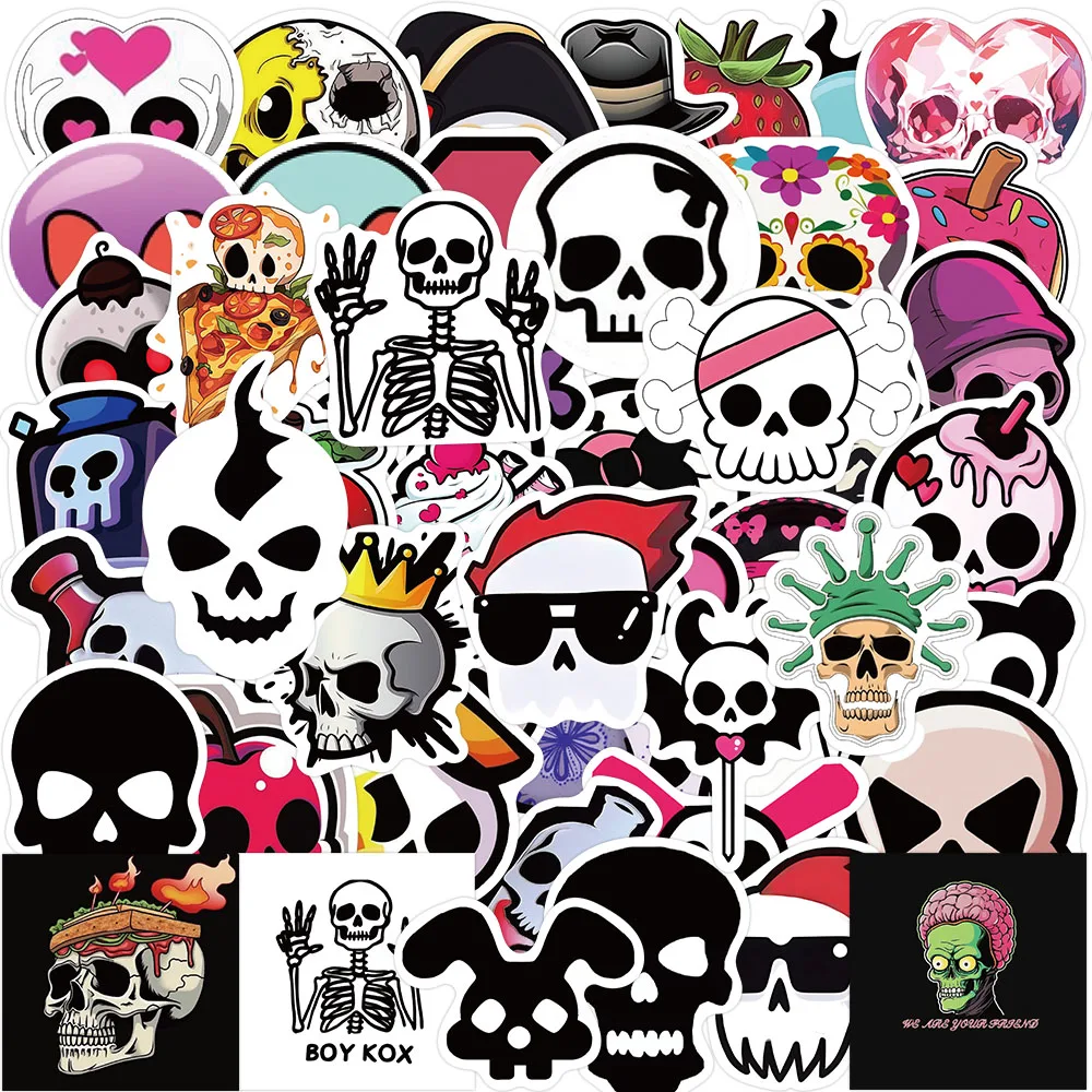 52PCS Cartoon Skull Stickers Decorative Guitar Phone Case DIY Laptop Luggage Tablet Waterproof Stickers Toy