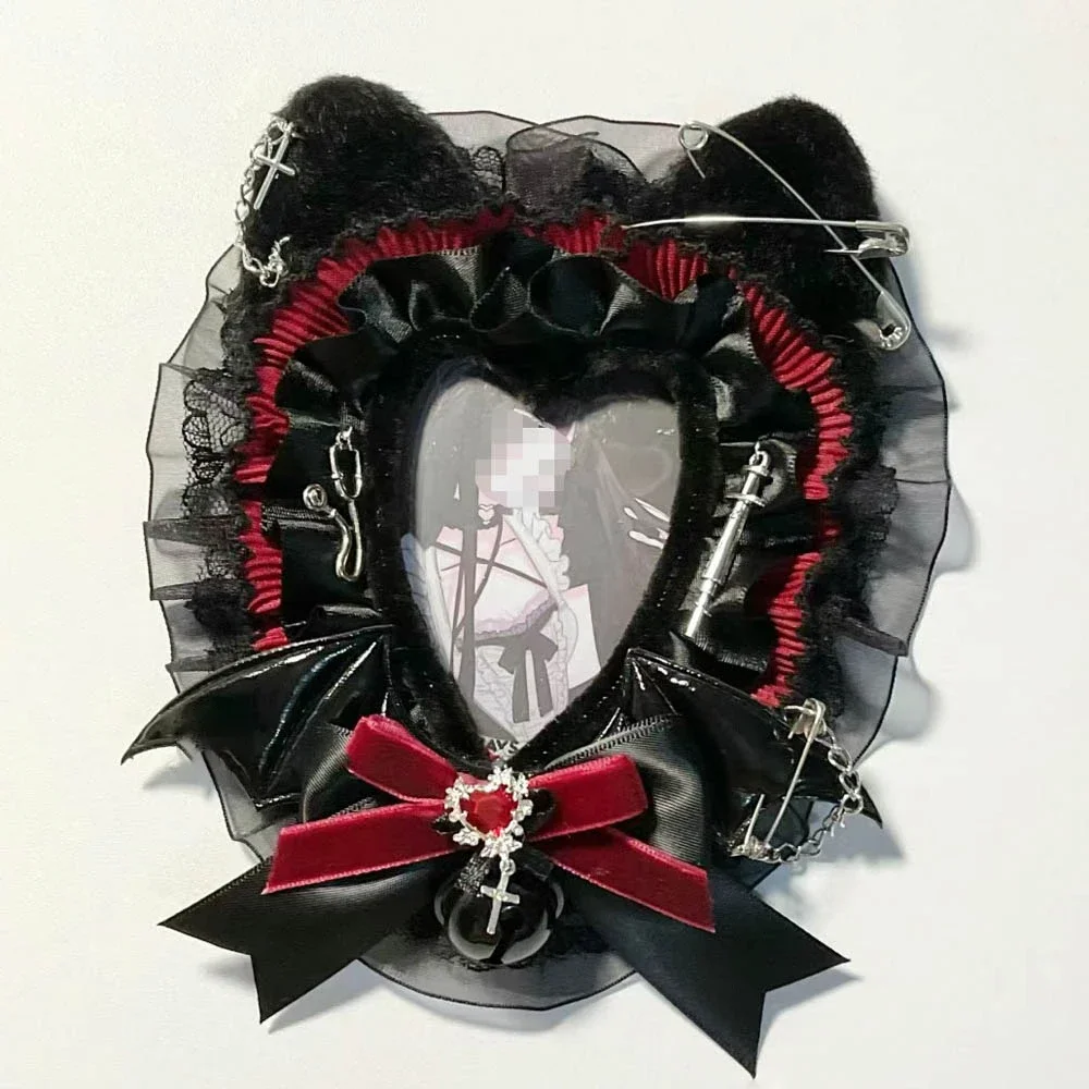 Czarny koronkowy kartka z Anime Toploader ochraniacz kpopu koronki wykonane ręcznie stojak w kształcie karty fotograficzny ochraniacz Itabag Ornament — zdjęcie 2