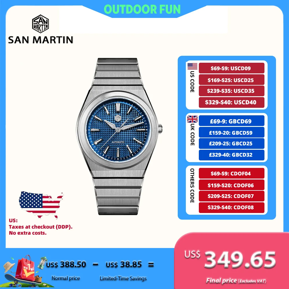 

Новые мужские наручные часы San Martin 39 мм с механизмом Miyota 90S5, 3D-циферблатом в стиле вафли, интегрированным браслетом, прозрачной задней крышкой, водонепроницаемостью 10 бар, светящимися элементами, модель SN0152