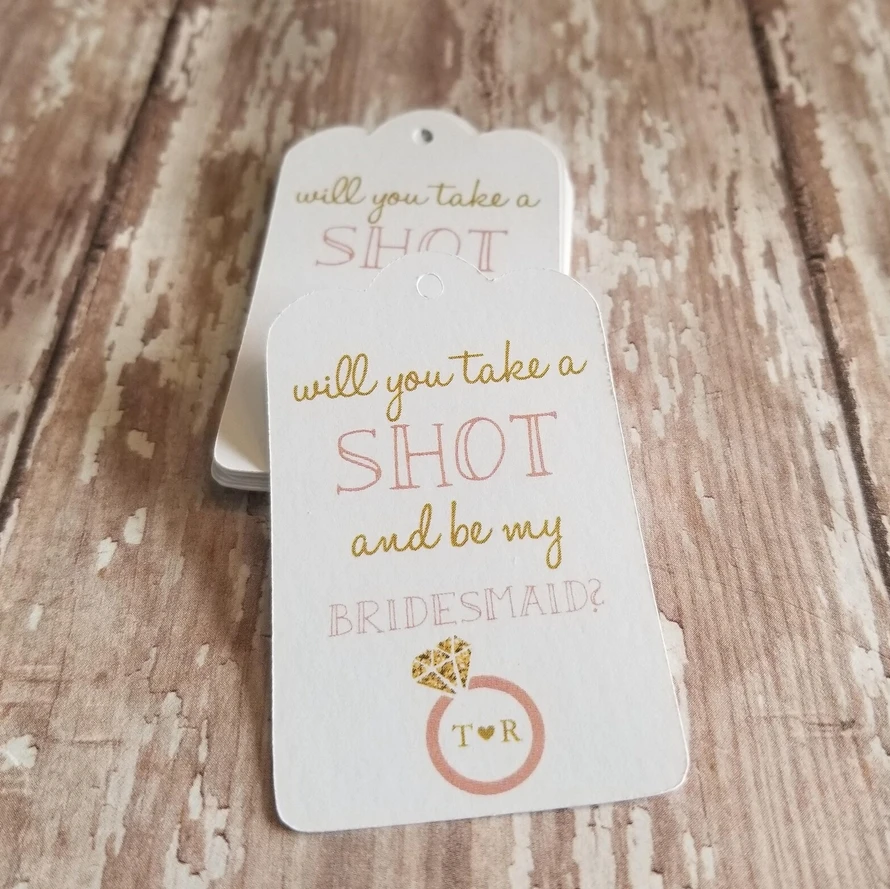 50 قطعة خذ طلقة Be My Bridesmaid، علامة زجاجة مشروبات صغيرة، اقتراح وصيفة العروس، علامة دش الزفاف، زجاج النار، لصالح الزفاف، P #1