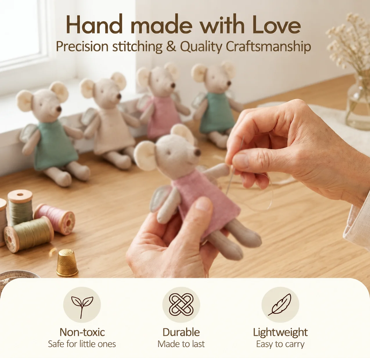 Nordic-style Fabric Little Mouse Doll Small Plush Toy Thumb Puppet Toy Cute Angel Wing Mouse Doll Fabric Doll Small Decoration